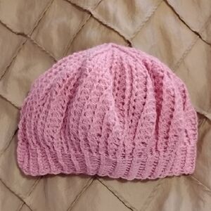 Handmade Crochet Pink Girl's Wool Beret/Beanie Size Small